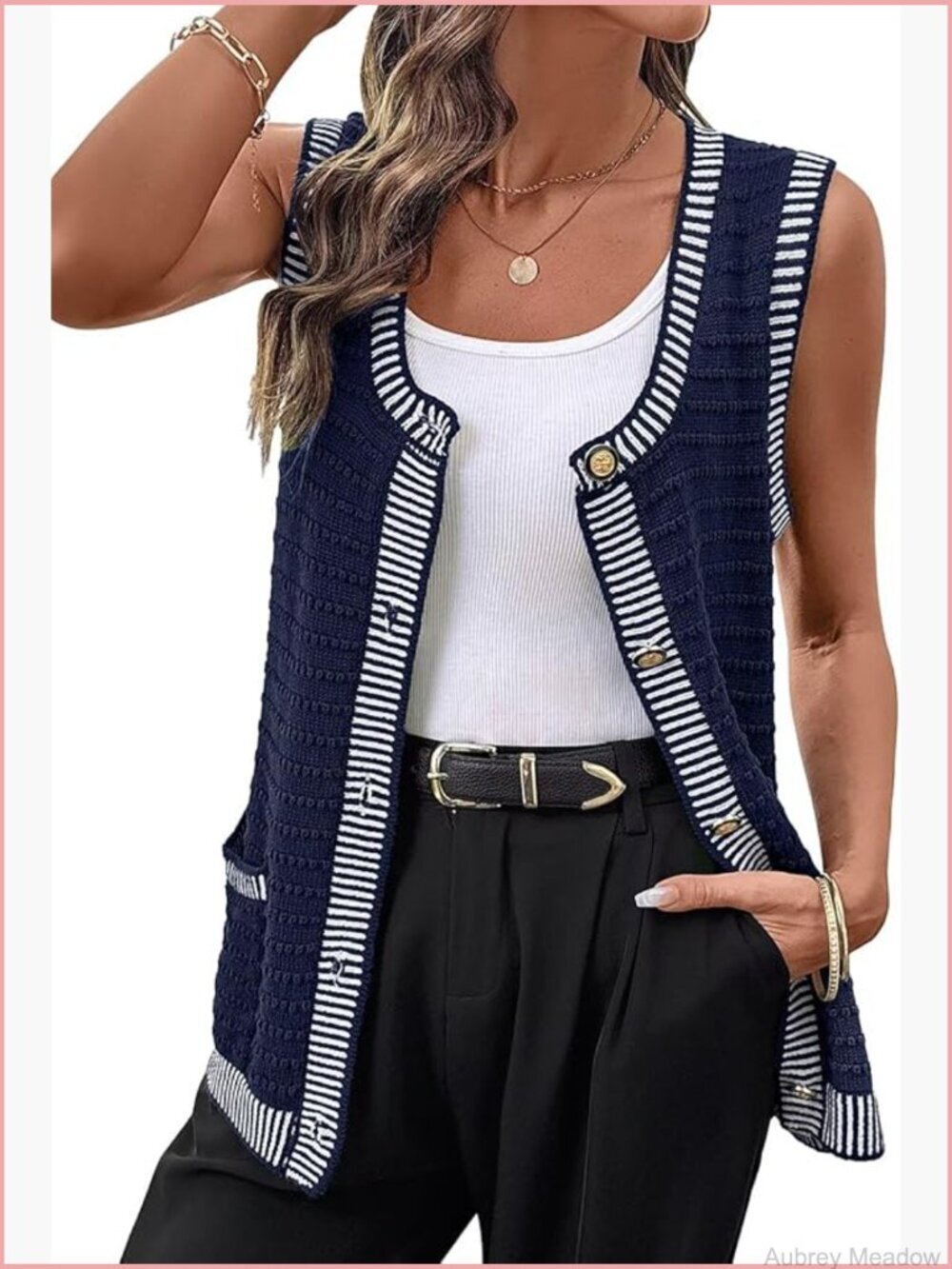 Sleeveless Button Down Cardigan with Pockets Knit Vest